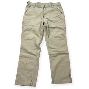 Carhartt Carpenter Pants Men's 34x28 Beige Relaxed Fit Canvas Straight Workwear